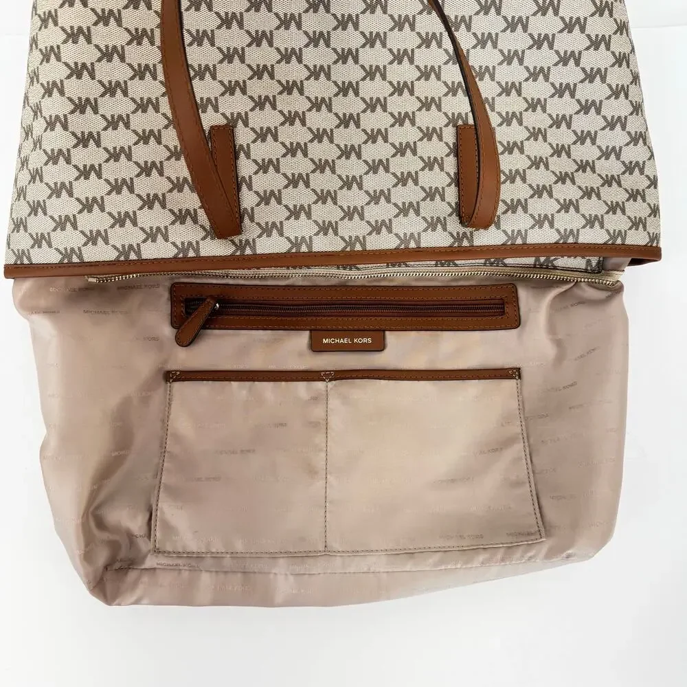 Michael Kors Signature Emry Large Tote Bag Zip Closure Shoulder Handbag Brown